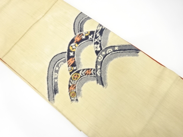 JAPANESE KIMONO / ANTIQUE FUKURO OBI / SILK / FUSHI TSUMUGI / WOVEN SEIGAIHA